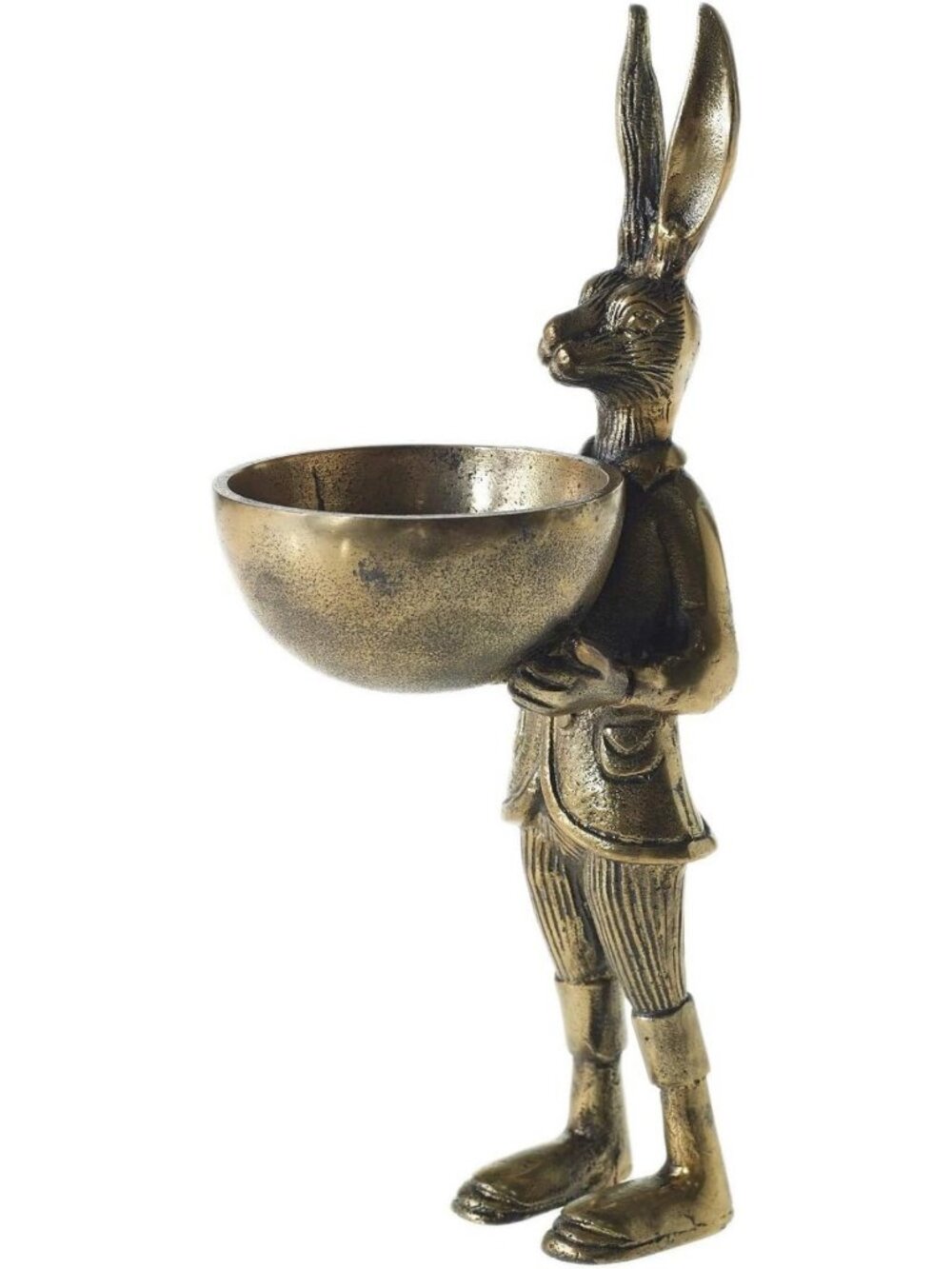 Chic 14-Inch Brass Rabbit Figurine with Bowl | Elegant Home Accent Decor